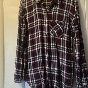 Plaid Button-Up Shirt in Purple and White